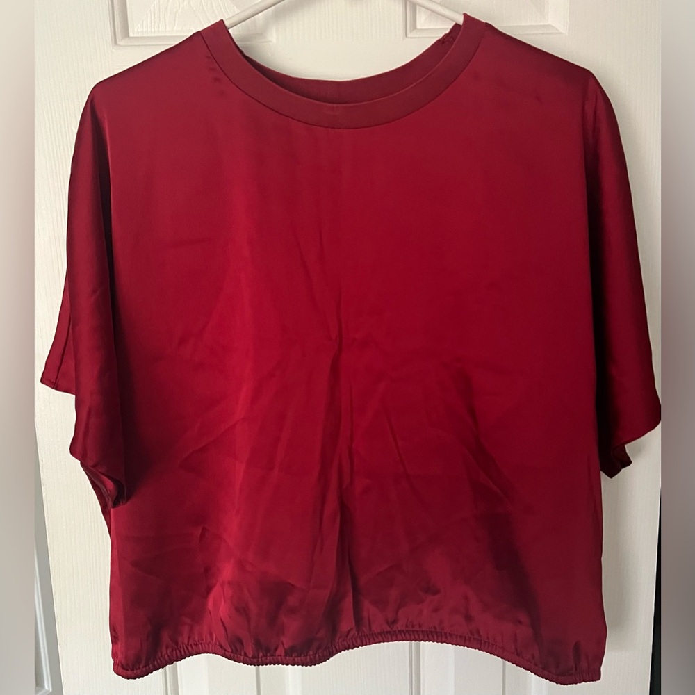 ♥️♥️Burgundy♥️♥️ Silky Cropped Dress Blouse | NWT Size XL